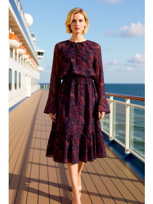 Benerly Kadın Bisiklet Yaka Uzun Kollu Standart Kol Skater Kalıp Midi Örme Elbise Fonksiyonel Spor