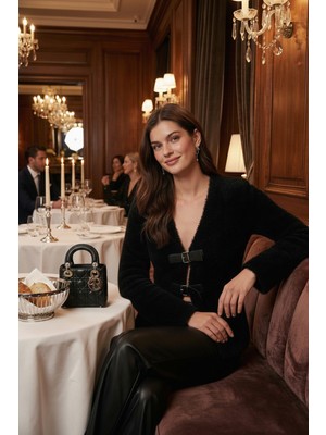 Lela Premium Regular Fit V Yaka Çift Kemerli Peluş Hırka Bayan Hırka 680HI00112