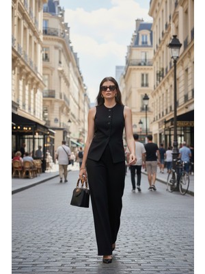 Lela Regular Fit Bisiklet Yaka Kolsuz Düğmeli Basic Bluz Yelek Bayan Yelek 65200004