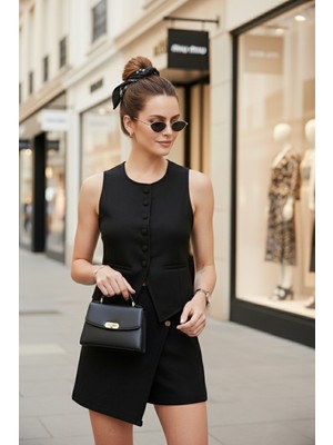 Lela Fitted Fit Bisiklet Yaka Düğmeli Yumuşak Dokulu Yelek Bayan Yelek 5866435