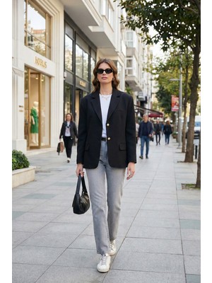 Lela Regular Fit Ceket Yaka Düğmeli Blazer Ceket Bayan Ceket 6839562