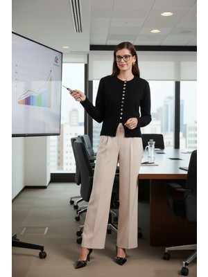 Lela Premium Comfort Fit Yuvarlak Yaka Crop Triko Hırka Bayan Hırka 680HI00164