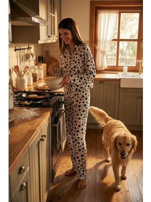 Lela Desenli Rahat Kesim Bol Paça Yazlık Pijama Takımı Bayan Pijama Takımı 6110014