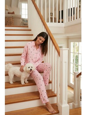 Lela Desenli Rahat Kesim Bol Paça Yazlık Pijama Takımı Bayan Pijama Takımı 6110014