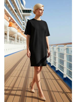 Benerly Kadın Bisiklet Yaka Kısa Kol Düz Kesim Mini Örme Elbise Dayanıklı