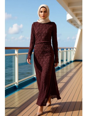 Benerly Kadın Bisiklet Yaka Standart Kol Bodycon Kalıp Maxi Elbise Fonksiyonel Dayanıklı Kaliteli Şık