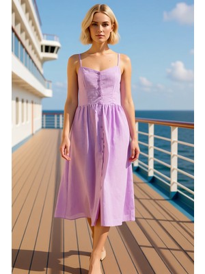 Benerly Kadın Kalp Yaka Ince Askılı Kolsuz A Kesim Midi Elbise Fonksiyonel Dayanıklı Şık %100 Pamuk