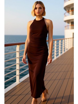 Benerly Kadın Bisiklet Yaka Kolsuz Bodycon Kalıp Düz Desen Triko Midi Elbise Fonksiyonel Dayanıklı