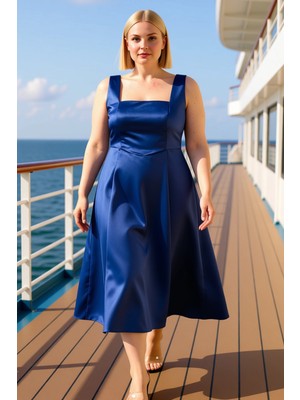 Benerly Kadın Büyük Beden Kare Yaka Kolsuz Saten Dokuma Elbise Fonksiyonel Dayanıklı Kaliteli Spor