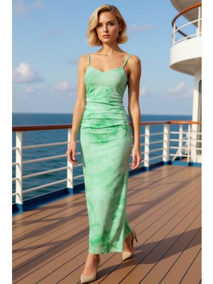 Benerly Kadın Kalp Yaka Ince Askılı Kolsuz Soyut Desenli Maxi Örme Elbise Fonksiyonel Dayanıklı Şık