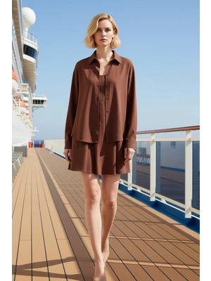 Benerly Kadın Gömlek Yaka Uzun Kol Skater Kalıp Kısa Dokuma Elbise Fonksiyonel Dayanıklı Kaliteli Şık