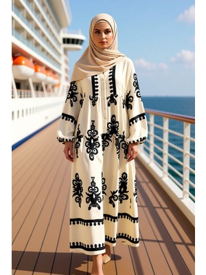 Benerly Kadın Yaka Reglan Kol Uzun Kollu Maxi Elbise Dokuma Fonksiyonel Kaliteli