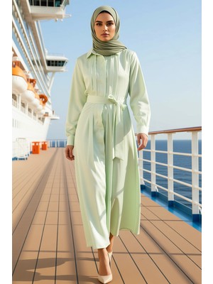 Benerly Kadın Gömlek Yaka Standart Kol A Line Kalıp Maxi Elbise Fonksiyonel Estetik