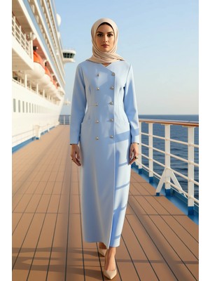 Benerly Kadın Kruvaze Yaka Standart Kol Düz Desenli Dokuma Kumaş Elbise Fonksiyonel Dayanıklı Spor