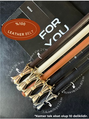 Fiori 5'li Hakiki Bombeli Deri Papyon Tokalı Ince Kadın Kemeri, Ceket Kemeri, Gömlek Kemeri, Elbise Kemeri