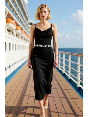 Benerly Kadın Asimetrik Yaka Kolsuz Bodycon Kalıp Maxi Örme Elbise Modern