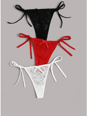 Beruflic Kadın 3'lü Dantelli Yandan Bağlamalı Seksi Tanga BC0054
