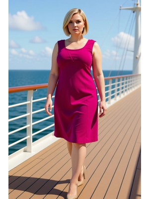 Benerly Kadın Büyük Beden Kayık Yaka Kolsuz Düz Desen Örme Elbise Fonksiyonel Dayanıklı Kaliteli Şık