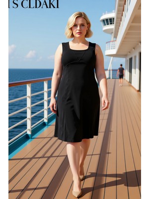 Benerly Kadın Büyük Beden Kayık Yaka Kolsuz Düz Desen Örme Elbise Fonksiyonel Dayanıklı Kaliteli Şık