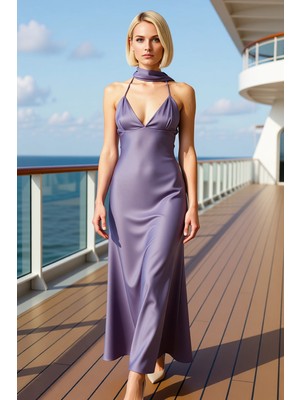 Benerly Kadın V Yaka Kolsuz Saten Dokuma Shift Kalıp Maxi Elbise Fonksiyonel Dayanıklı Kaliteli Şık