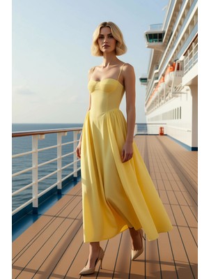 Benerly Kadın Kalp Yaka Ince Askılı Kolsuz Poplin Dokuma Skater Kalıp Midi Elbise Fonksiyonel Spor