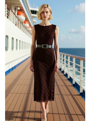 Benerly Kadın Bisiklet Yaka Kolsuz Bodycon Kalıp Örme Elbise Midi Boy Fonksiyonel Dayanıklı Modern