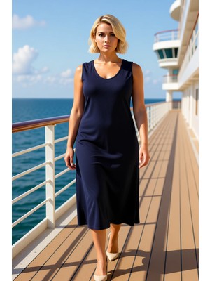 Benerly Kadın V Yaka Kolsuz A Line Midi Örme Elbise Fonksiyonel Dayanıklı Kaliteli Konforlu Modern