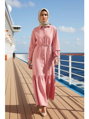 Benerly Kadın Gömlek Yaka Düşük Kol Uzun Kollu Maxi Elbise Fonksiyonel Dayanıklı Kaliteli Konforlu