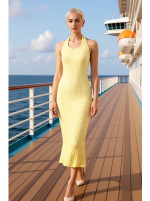 Benerly Kadın Vücuda Oturan Havuz Yaka Yarasa Kol Maxi Örme Elbise Fonksiyonel Dayanıklı Kaliteli Şık