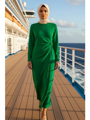 Benerly Kadın Aerobin Dokuma Bisiklet Yaka Standart Kol A Line Kalıp Maxi Elbise Fonksiyonel Rahat