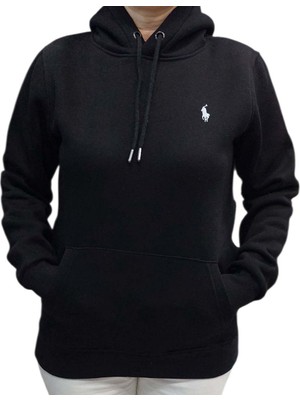 Polo Kadın Siyah Kapüşonlu Kanguru Cepli Üç Iplik Sweat Shirt Ksk-Pl