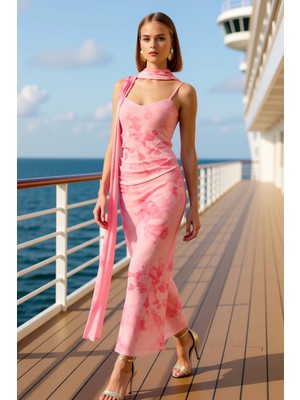 Benerly Kadın Kalp Yaka Ince Askılı Kolsuz Soyut Desenli Maxi Örme Elbise Fonksiyonel Dayanıklı Şık