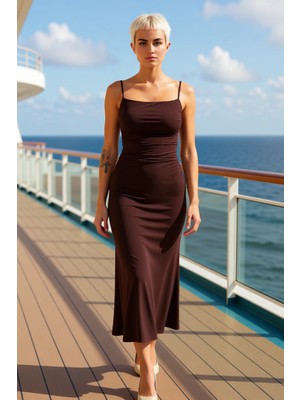 Benerly Kadın Kare Yaka Kolsuz A Line Maxi Örme Elbise Kalın Sandy Kumaş Fonksiyonel Dayanıklı Şık