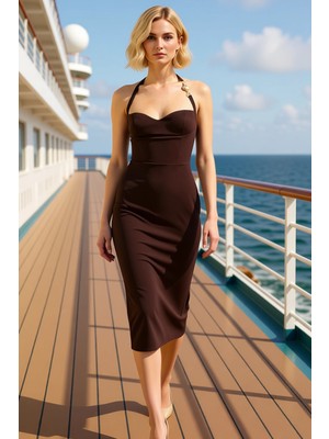 Benerly Kadın Kalp Yaka Ince Askılı Kolsuz Bodycon Midi Elbise Dayanıklı