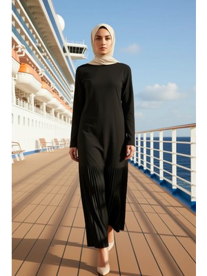 Benerly Kadın Bisiklet Yaka Standart Kol Maxi Elbise Fonksiyonel Dayanıklı Kaliteli Şık %100 Pamuk