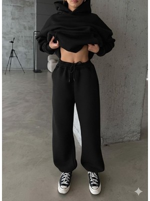 Kadın 3 Iplik Polarlı Jogger Yüksek Bel Eşofman Altı