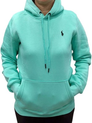 Polo Kadın Yeşil Kapüşonlu Kanguru Cepli Üç Iplik Sweat Shirt Ksk-Pl