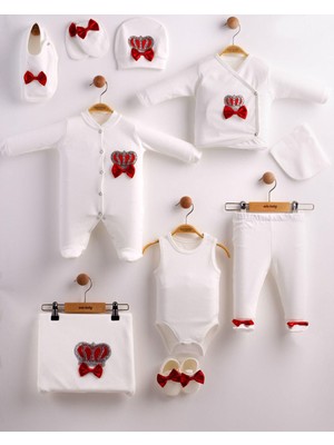 Eda Baby Papyonlu ve Taç Detaylı 10’lu Lüks Hastane Çıkışı %100 Pamuk Takım