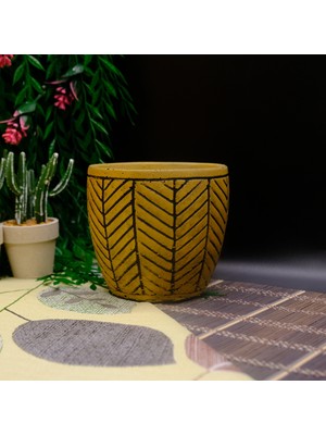 BGG Yaprak Çizgi Desenli Dekoratif Beton Saksı