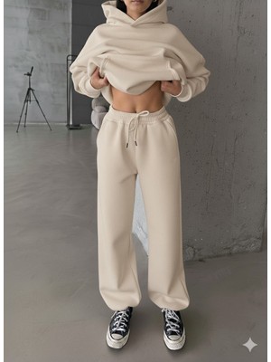 Kadın 3 Iplik Polarlı Jogger Yüksek Bel Eşofman Altı