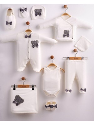 Eda Baby Papyonlu ve Taç Detaylı 10’lu Lüks Hastane Çıkışı %100 Pamuk Takım