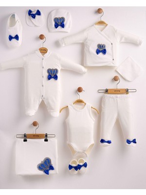 Eda Baby Papyonlu ve Taç Detaylı 10’lu Lüks Hastane Çıkışı %100 Pamuk Takım