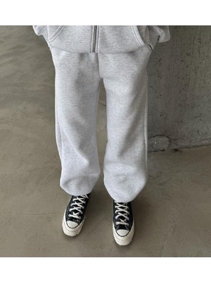 Kadın 3 İplik Polarlı Jogger Yüksek Bel Eşofman Altı Gri Kalın Viskoz Polyester Elastan 2026 Sonbahar - Kış