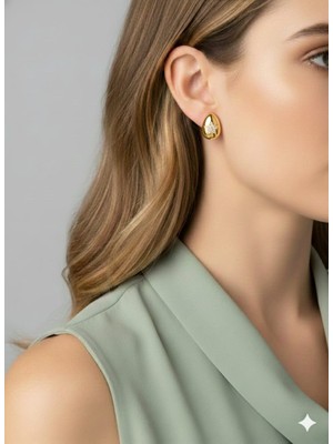 Çelik Kadın Gold Zirkon Taşlı Damla Küpe