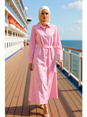 Benerly Kadın Gömlek Yaka Standart Kol Düz Desen Terrycotton Dokuma Elbise Fonksiyonel Dayanıklı Şık