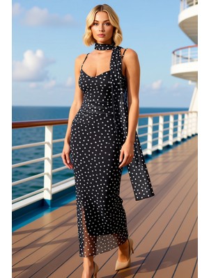 Benerly Kadın Kalp Yaka Ince Askılı Kolsuz Soyut Desenli Maxi Örme Elbise Fonksiyonel Dayanıklı Şık