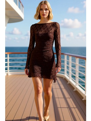 Benerly Kadın Kayık Yaka Uzun Kol Esnek Örme A Line Kalıp Mini Elbise Fonksiyonel Dayanıklı Modern