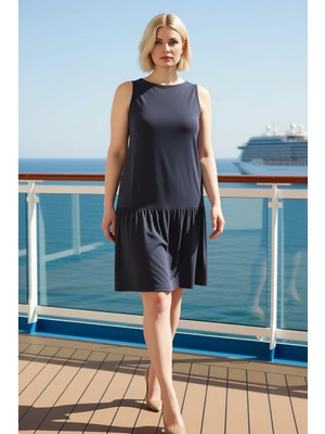 Benerly Kadın Büyük Beden Bisiklet Yaka Kolsuz Dökümlü Süprem Örme Elbise Fonksiyonel Dayanıklı Şık