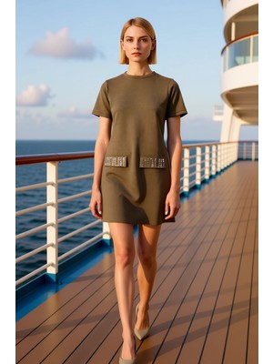 Benerly Kadın Bisiklet Yaka Kısa Kol Shift Kalıp Düz Örme Mini Elbise Fonksiyonel Dayanıklı Şık