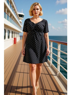 Benerly Kadın V Yaka Balon Kol Kısa Kollu A Line Büyük Beden Örme Elbise Fonksiyonel Dayanıklı Şık